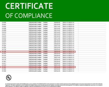 Chứng nhận chất lượng: UL GREEN GUARD GOLD