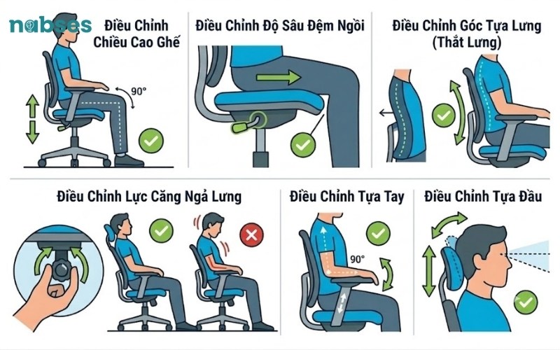 cách chỉnh ghế xoay ngả lưng